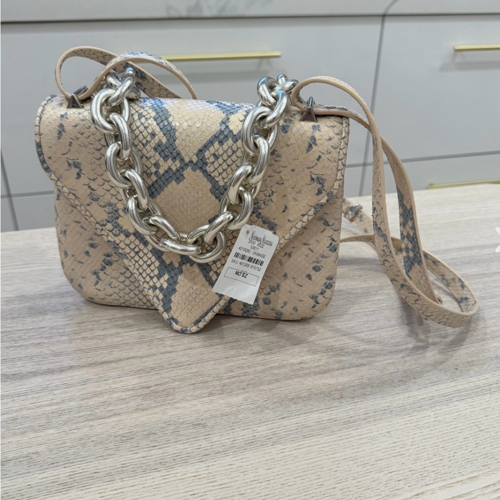 Beige Snake Print Chain Bag
